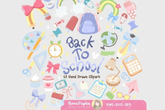 Download Pastel Back to School Clipart Set - Back to school clipart Collection