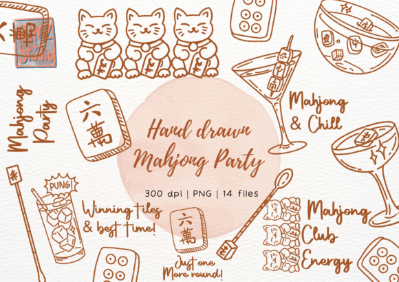 Download Mahjong Party Elements Doodle - Premium Resources